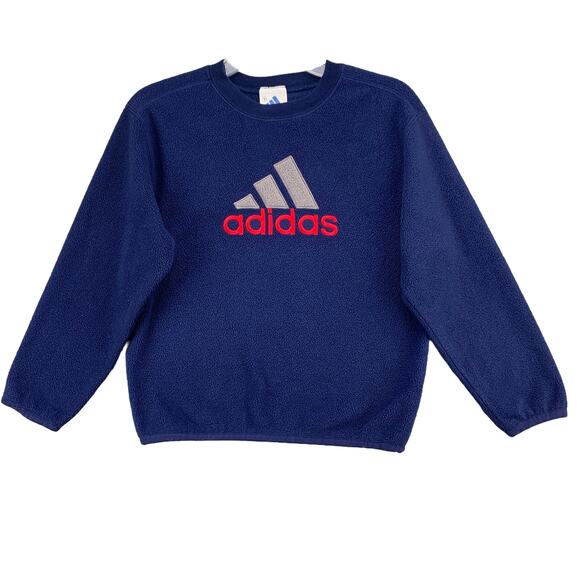 Adidas Youth Fleece Sweatshirt Size Small Embroidered Long Sleeve Blue Pullover - Picture 1 of 13